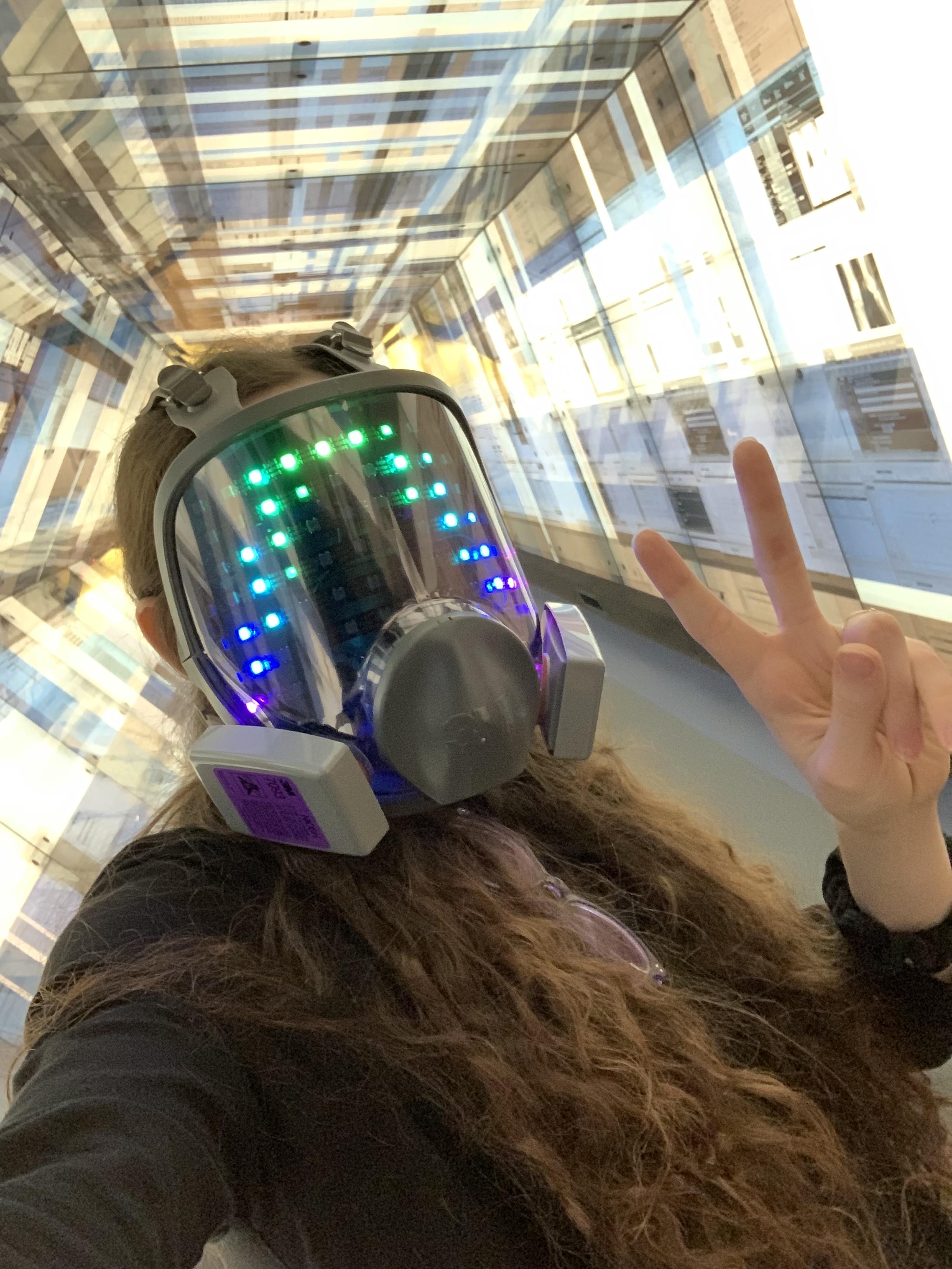 A selfie of me in my LED respirator mask.